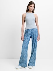 French Connection Blue Bessie Textured Denim Wide Leg Trousers - Image 2 of 7
