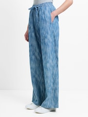 French Connection Blue Bessie Textured Denim Wide Leg Trousers - Image 4 of 7