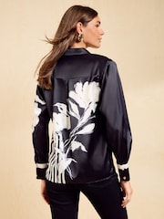 Friends Like These Mono Floral Print Satin Button Through Shirt - Image 5 of 6