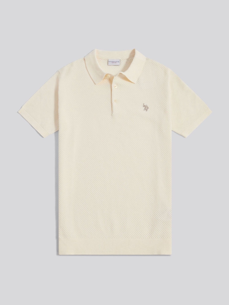 U.S. Polo Assn Cream Moss Stitch Knit Polo Shirt - Image 1 of 3