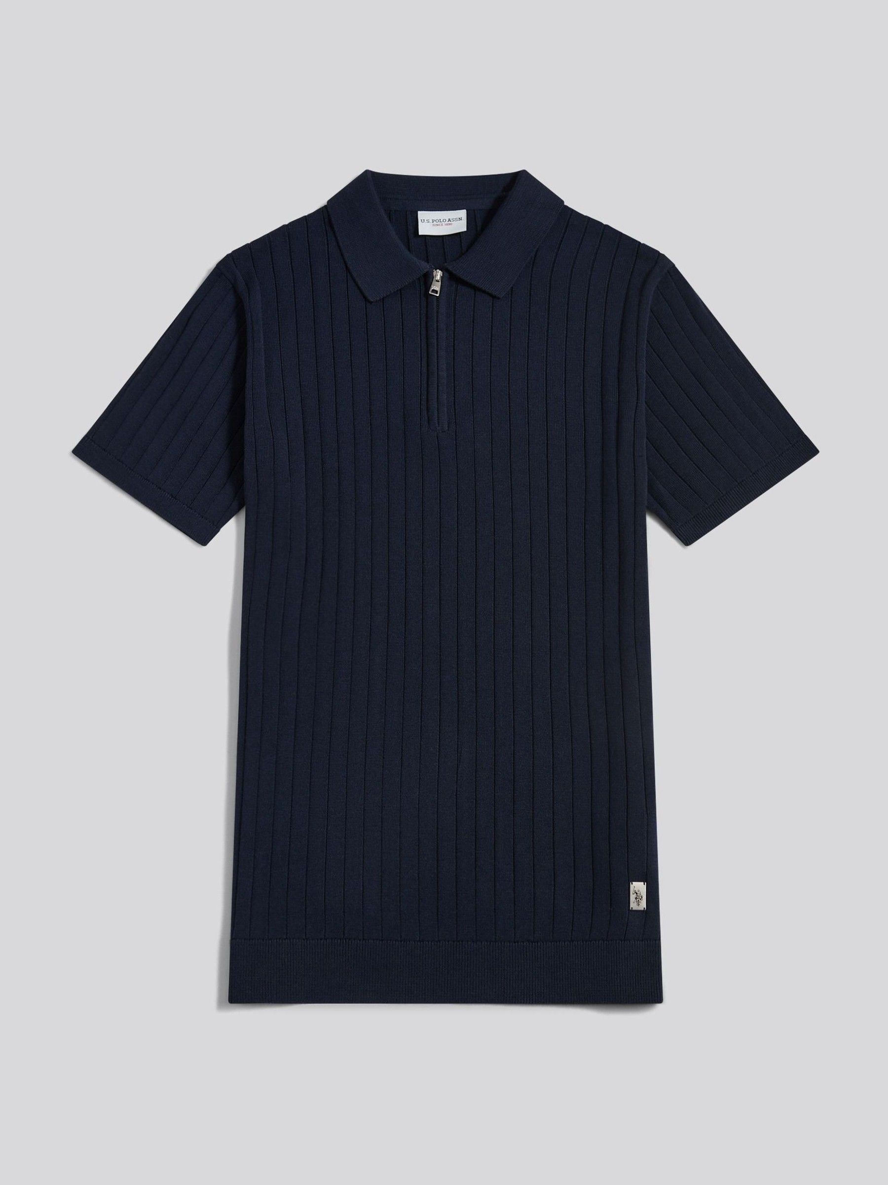 Buy U.S. Polo Assn Blue Smart Textured Knit Quarter Zip Polo Shirt