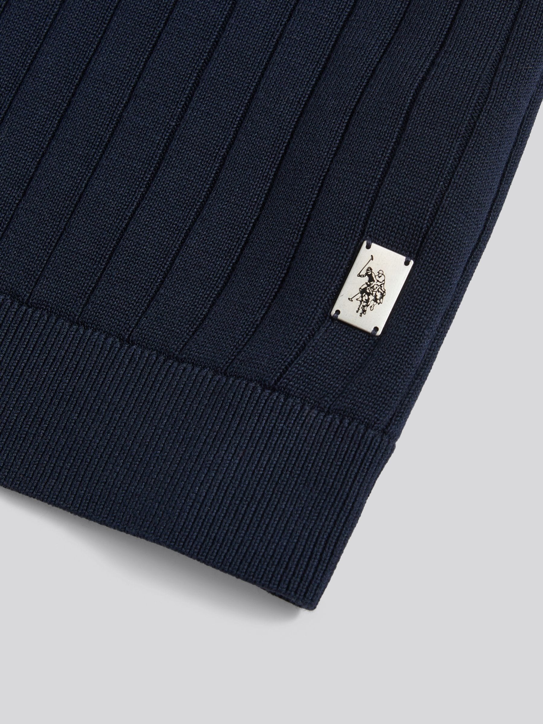 Buy U.S. Polo Assn Blue Smart Textured Knit Quarter Zip Polo Shirt