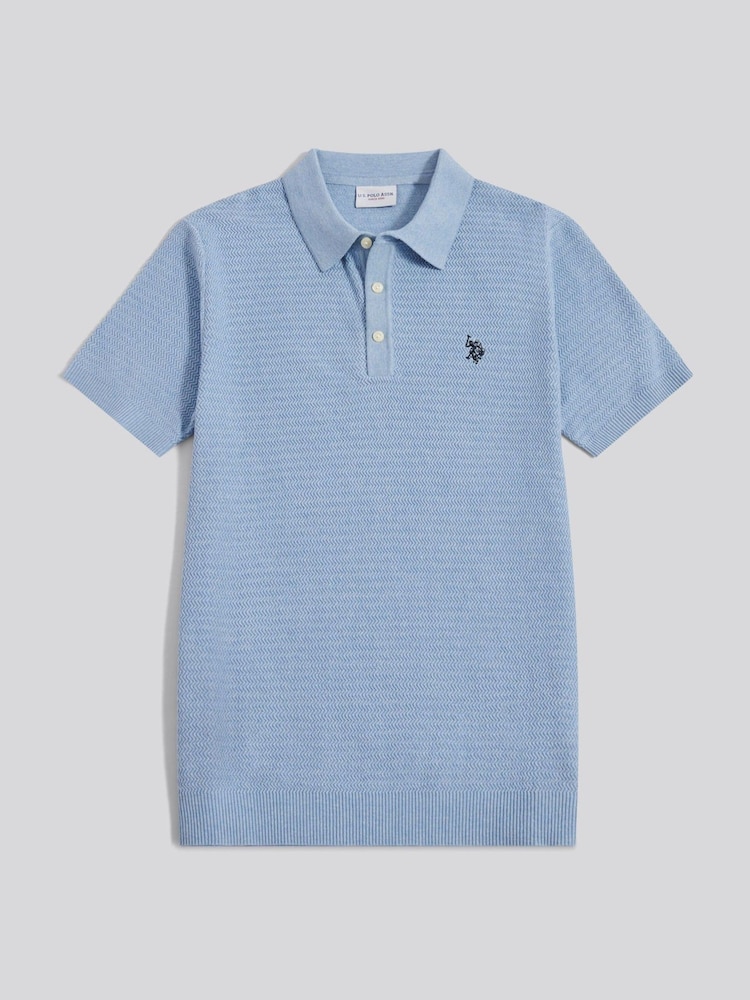U.S. Polo Assn Blue Herringbone Texture Knit Polo Shirt - Image 1 of 3