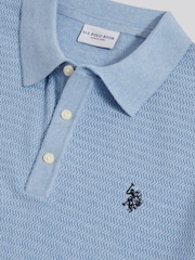 U.S. Polo Assn Blue Herringbone Texture Knit Polo Shirt - Image 3 of 3