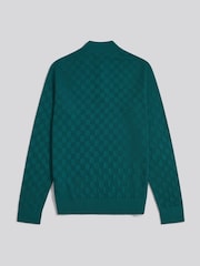 U.S. Polo Assn Green Large Check Knit Quarter Zip Funnel Jumper - Image 2 of 4