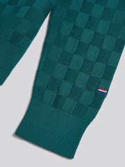 U.S. Polo Assn Green Large Check Knit Quarter Zip Funnel Jumper - Image 3 of 4