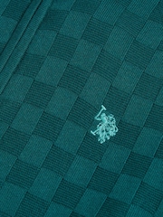 U.S. Polo Assn Green Large Check Knit Quarter Zip Funnel Jumper - Image 4 of 4