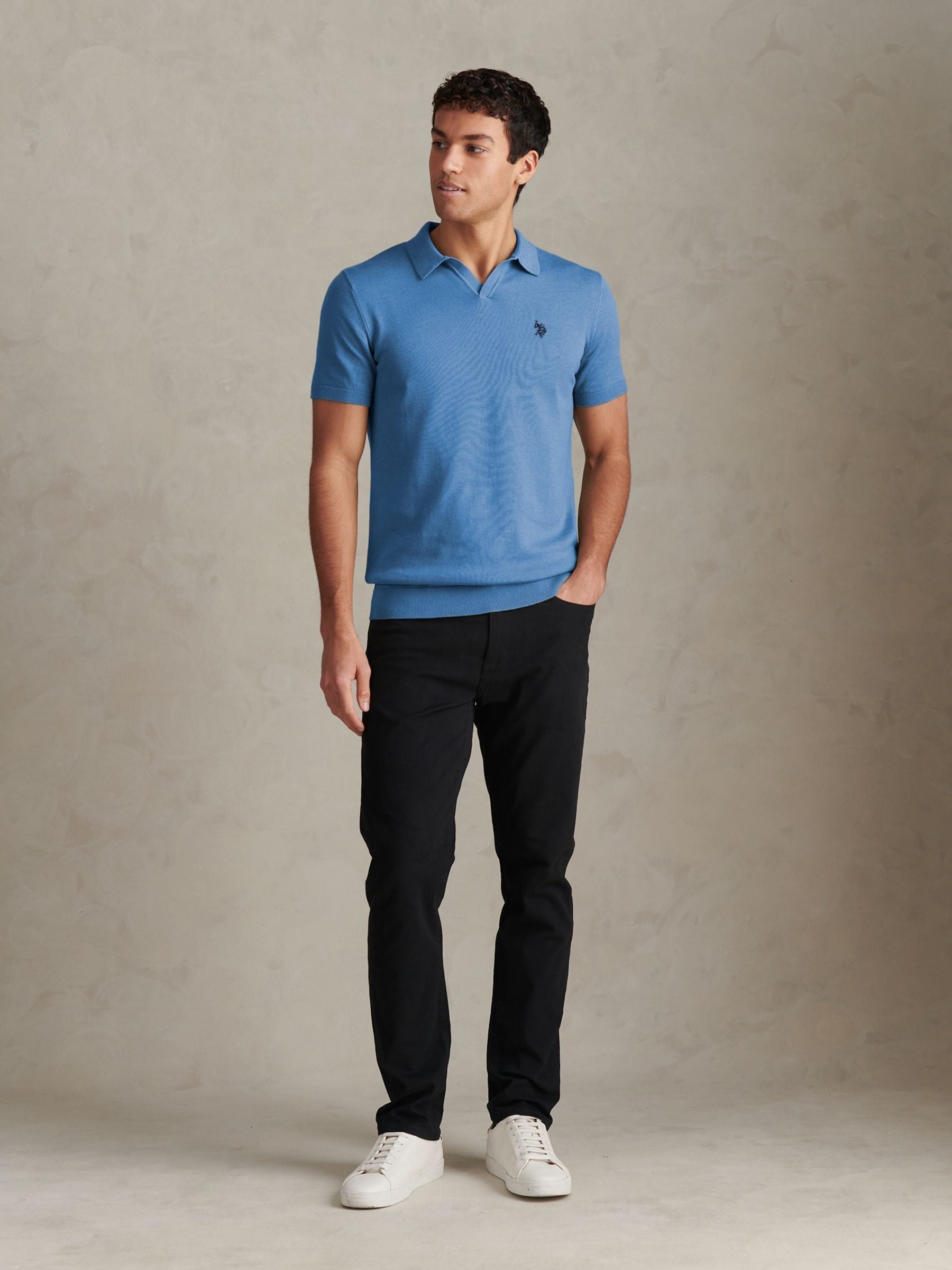 Buy U.S. Polo Assn Blue Combed Cotton Double Horsemen Revere Polo