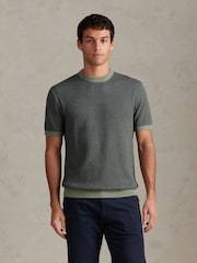 U.S. Polo Assn Green Cotton Vertical Texture Knit T-Shirt - Image 1 of 8