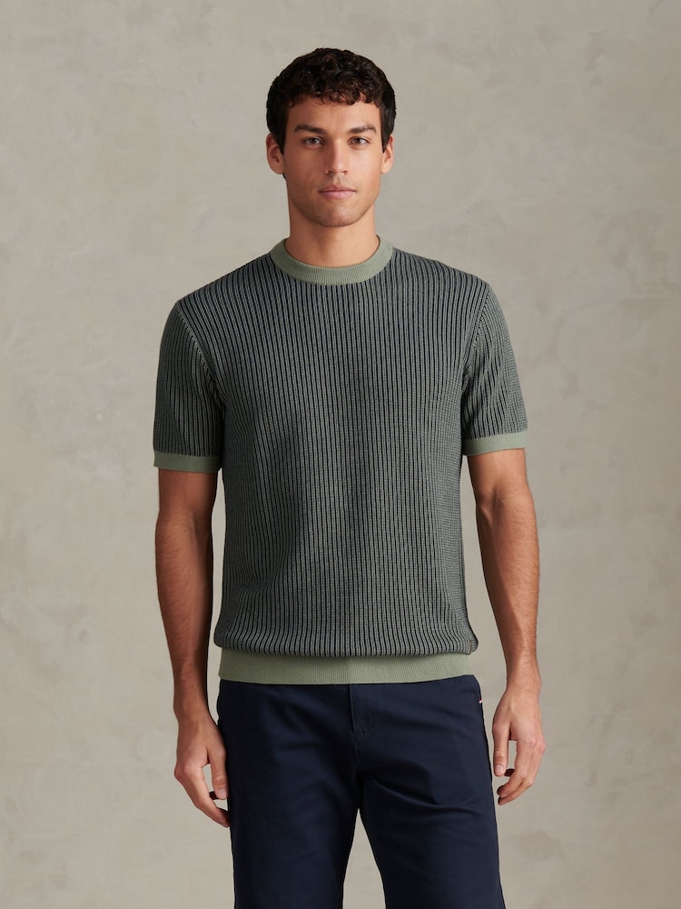 U.S. Polo Assn Green Cotton Vertical Texture Knit T-Shirt - Image 1 of 8 U.S. Polo Assn Green Cotton Vertical Texture Knit T-Shirt - Image 1 of 8