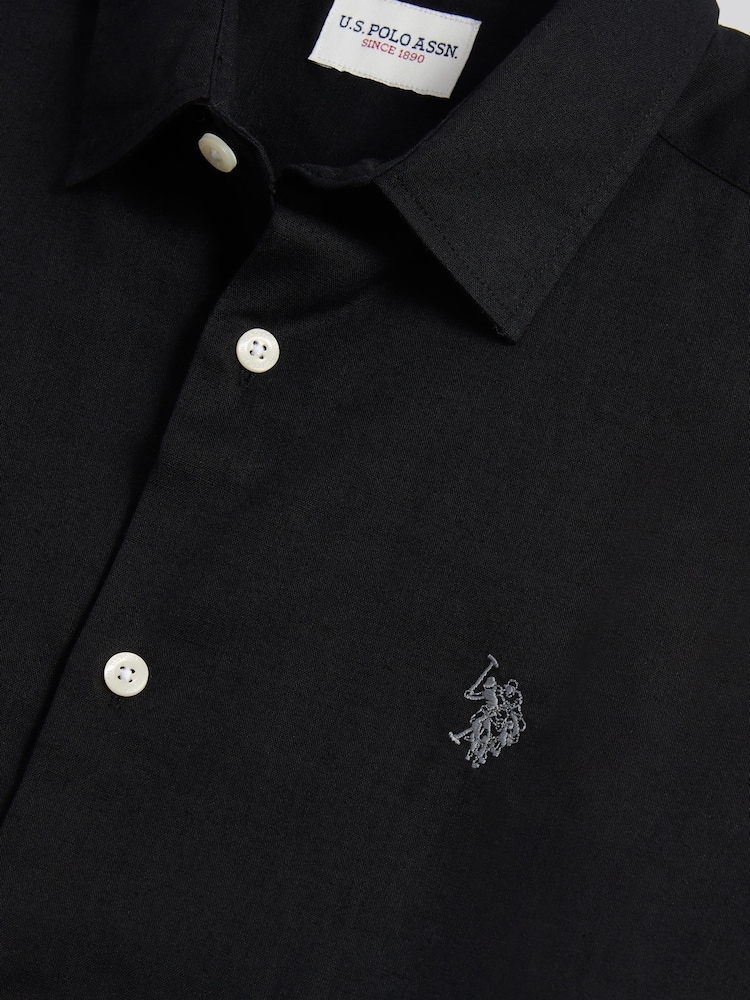 U.S. Polo Assn Black Linen Blend Short Sleeve Shirt - Image 7 of 7 U.S. Polo Assn Black Linen Blend Short Sleeve Shirt - Image 7 of 7