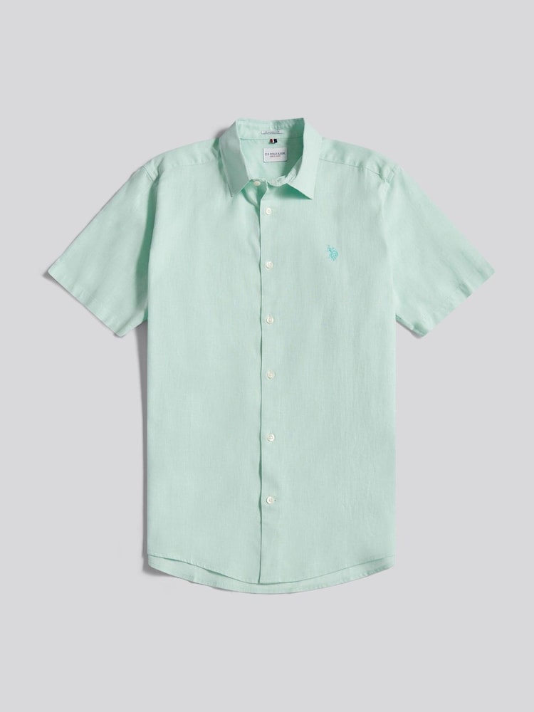 U.S. Polo Assn Mint Green Linen Blend Short Sleeve Shirt - Image 1 of 3 U.S. Polo Assn Mint Green Linen Blend Short Sleeve Shirt - Image 1 of 3