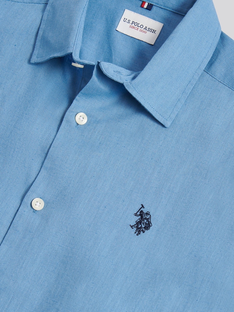 U.S. Polo Assn Blue Linen Blend Short Sleeve Shirt - Image 3 of 3