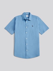 U.S. Polo Assn Blue Linen Blend Short Sleeve Shirt - Image 5 of 7