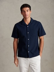 U.S. Polo Assn Blue Seersucker Revere Short Sleeve Shirt - Image 1 of 7
