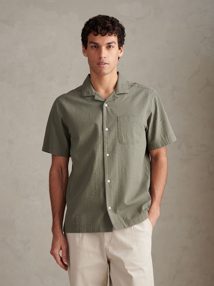 U.S. Polo Assn Green Seersucker Revere Short Sleeve Shirt - Image 1 of 7