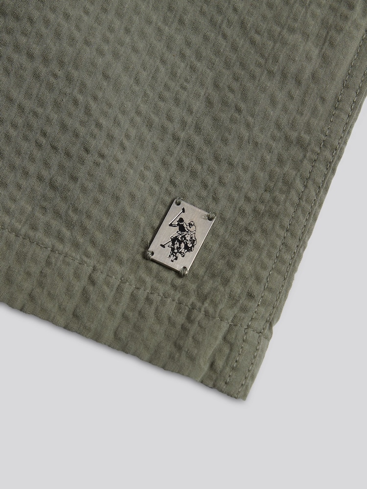 U.S. Polo Assn Green Seersucker Revere Short Sleeve Shirt - Image 7 of 7