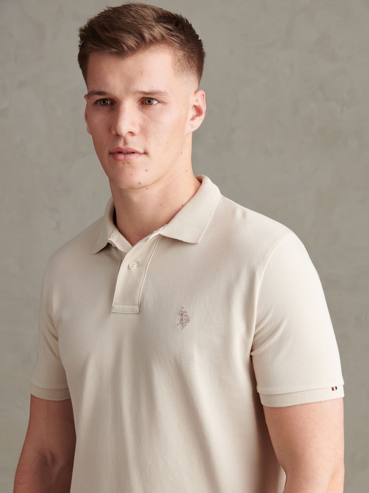 U.S. Polo Assn Natural Double Horsemen Polo Shirt - Image 2 of 8
