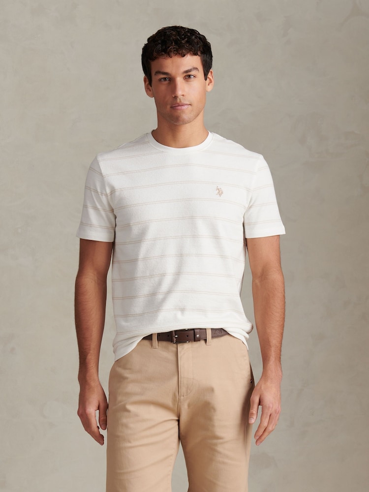 U.S. Polo Assn Cream Terry Stripe T-Shirt - Image 1 of 7