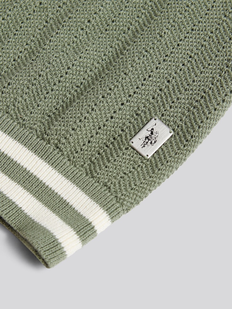 U.S. Polo Assn Green Tipped Open Knit Polo Shirt - Image 3 of 3