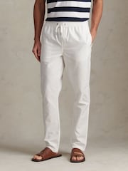 白色 - U.S. Polo Assn Linen Blend Drawstring Trousers - 圖片 1/9