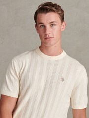 U.S. Polo Assn. Cream Vertical Texture Knit T-Shirt - Image 3 of 7