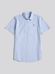 U.S. Polo Assn. Blue Linen Blend Summer Stripe Short Sleeve Shirt - Image 5 of 7