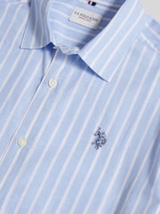 U.S. Polo Assn. Blue Linen Blend Summer Stripe Short Sleeve Shirt - Image 7 of 7