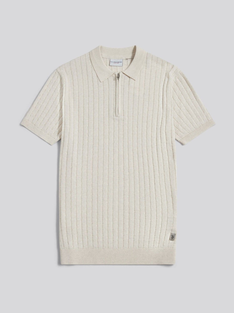 U.S. Polo Assn Off White Zip Knit Short Sleeve Polo Shirt - Image 1 of 3