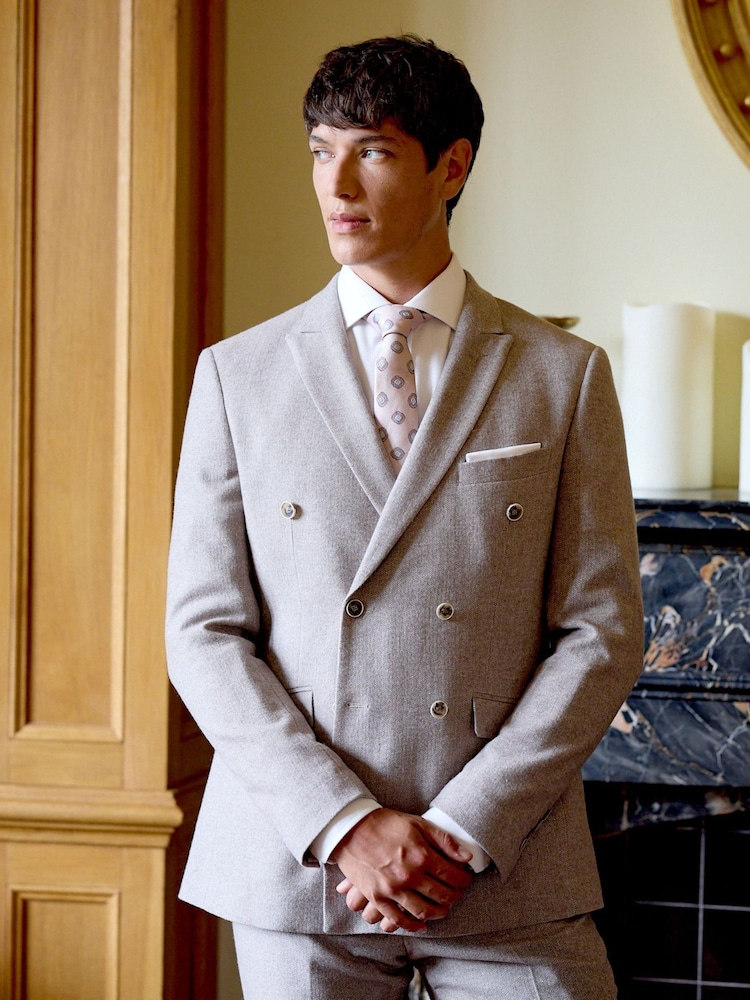 Skopes Grey Double Breasted Jude Tweed Tailored Fit Suit Jacket - Image 1 of 7