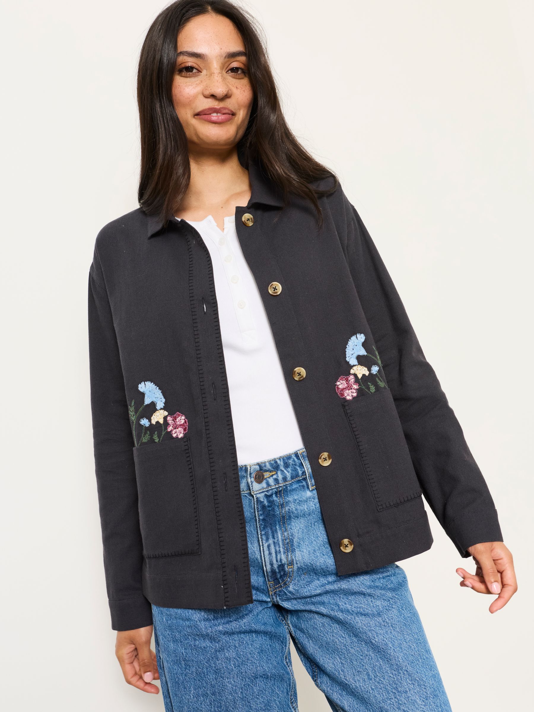 Fatface Isabelle Charcoal Grey Petite Embroidered Jacket