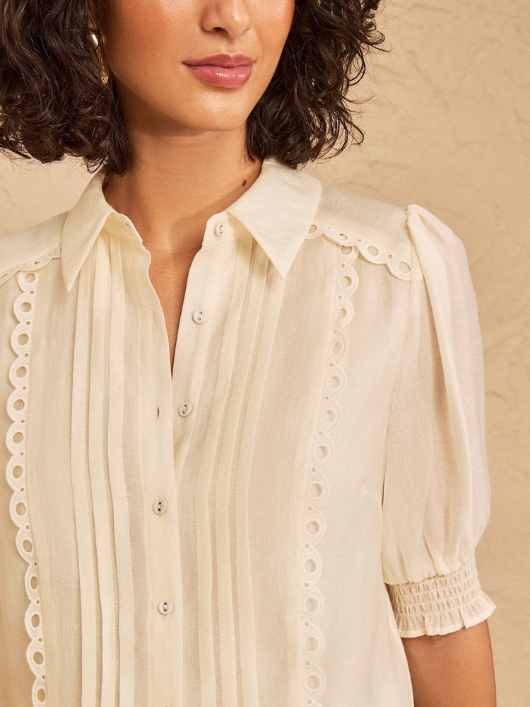 Love & Roses Ivory Petite Short Sleeve Button Through Lace Trim Shirt - Image 2 of 4 Love & Roses Ivory Petite Short Sleeve Button Through Lace Trim Shirt - Image 2 of 4
