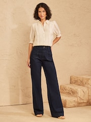Love & Roses Ivory Petite Short Sleeve Button Through Lace Trim Shirt - Image 3 of 4