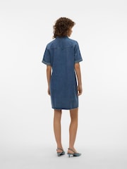 VERO MODA Blue Short Sleeve Button Down Denim Dress - Image 4 of 6