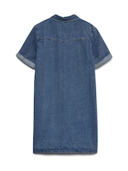 VERO MODA Blue Short Sleeve Button Down Denim Dress - Image 6 of 6