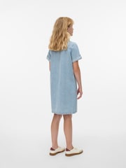 VERO MODA Blue Girl Short Sleeve Button Down Denim Dress - Image 3 of 6
