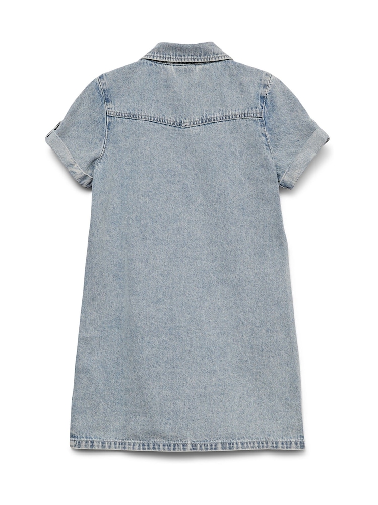 VERO MODA Blue Girl Short Sleeve Button Down Denim Dress - Image 6 of 6 VERO MODA Blue Girl Short Sleeve Button Down Denim Dress - Image 6 of 6