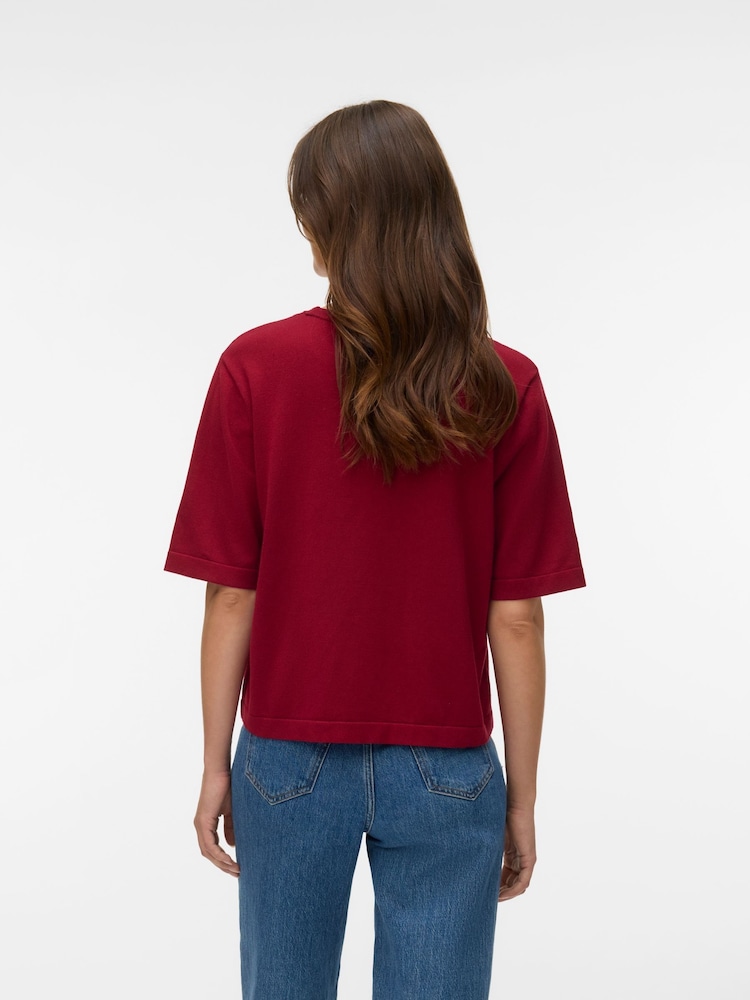 VERO MODA Red Short Sleeve Round Neck Knitted Top - Image 2 of 5