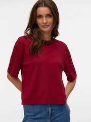 VERO MODA Red Short Sleeve Round Neck Knitted Top - Image 3 of 5
