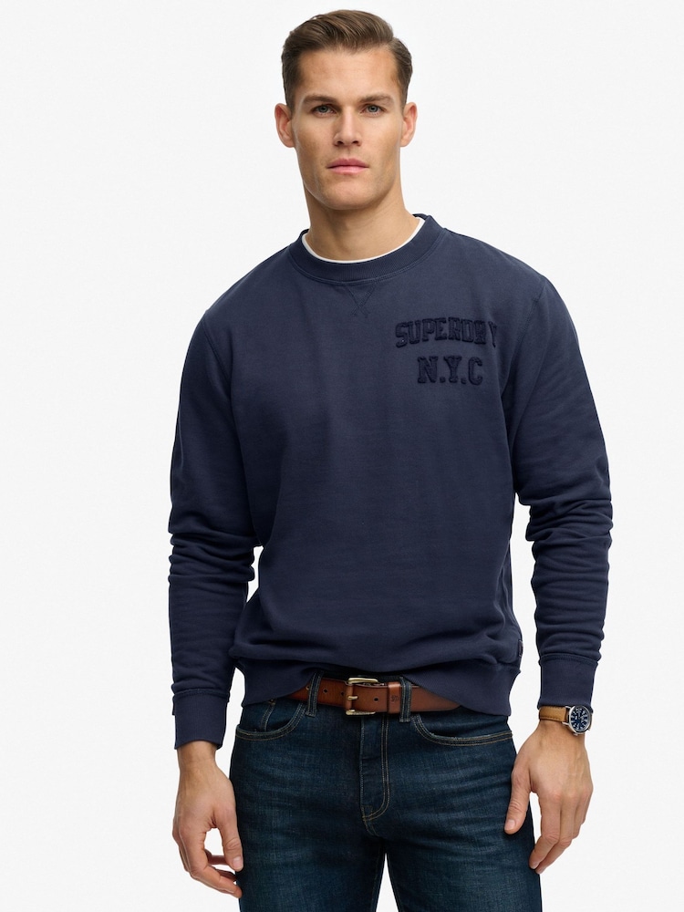 Superdry Blue Vintage Athletic Tonal Crew Neck Sweatshirt - Image 1 of 7