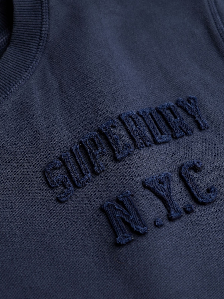 Superdry Blue Vintage Athletic Tonal Crew Neck Sweatshirt - Image 7 of 7