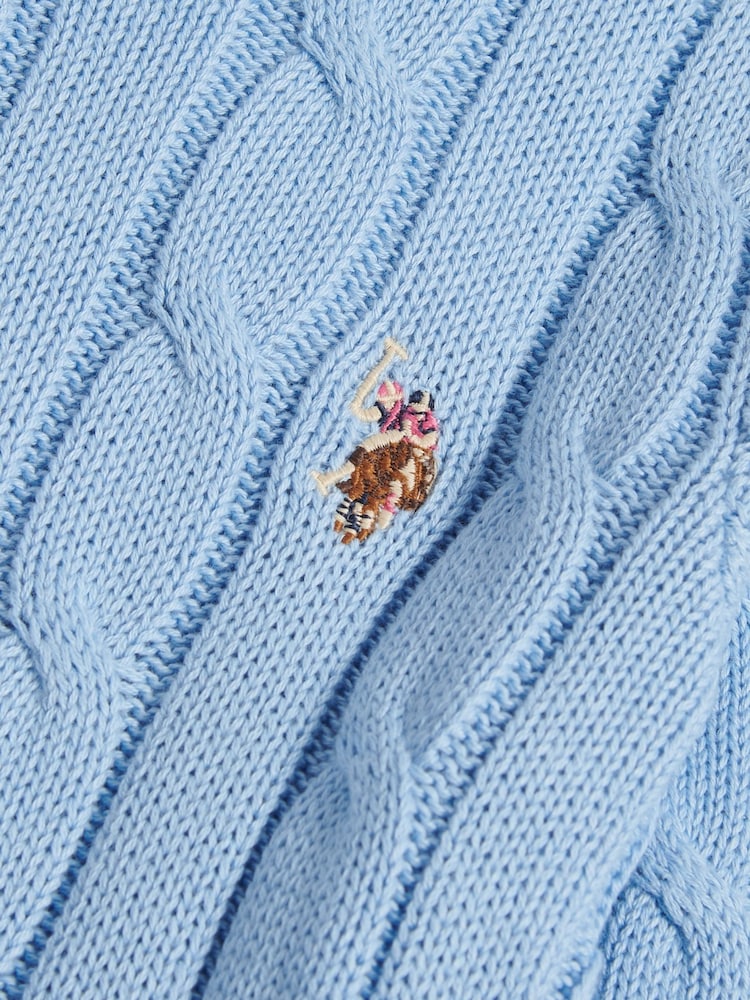 U.S. Polo Assn. Dark Blue Crew Neck Cable Knit Jumper - Image 7 of 7