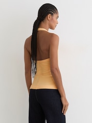 Reiss Yellow Nina Stretch-Cotton Ribbed Halterneck Vest - Image 5 of 8