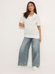 PixieGirl Petite Natural Crochet Polo Top - Image 2 of 5