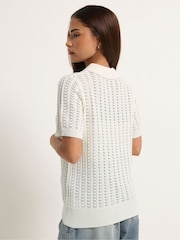 PixieGirl Petite Natural Crochet Polo Top - Image 3 of 5