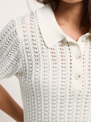 PixieGirl Petite Natural Crochet Polo Top - Image 4 of 5