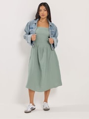 PixieGirl Petite Green Shirred Cheesecloth Midi Dress - Image 2 of 4