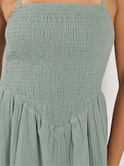 PixieGirl Petite Green Shirred Cheesecloth Midi Dress - Image 4 of 4