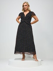 Yours Curve Black London Dobby Twist Front Dress - Image 1 of 5