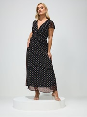 Yours Curve Black London Dobby Twist Front Dress - Image 2 of 5